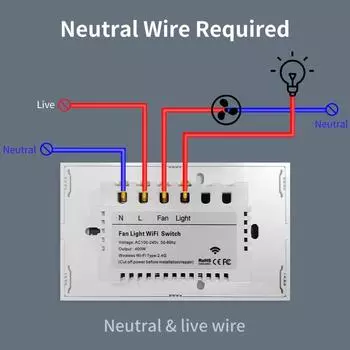 Модуль выключателя потолочного вентилятора WiFi Tuya Smart Interruptor Требуется нейтральный провод Регулировка скорости Alexa Google Home Голосовое управление black shell