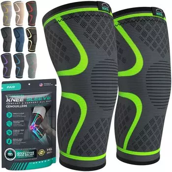 MODVEL Knee Support Set из 2 наколенников для поддержки колена (унисекс) Бег, Спорт, Пеший туризм, Баскетбол, Теннис, зелёный