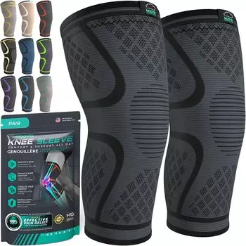 MODVEL Knee Support Set of 2 Knee Compression Sleeves Наколенники для менискового ПКС (унисекс) Бег, Спорт, Пеший туризм, Баскетбол, Теннис, Травмы, чёрный