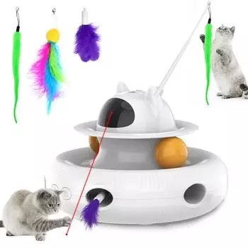 Moebypet Интерактивная игрушка для кошек 4-в-1, перезаряжаемая палка с перьями, лазерный трекбол, выдвижное перо, популярные домашние игрушки для кошек