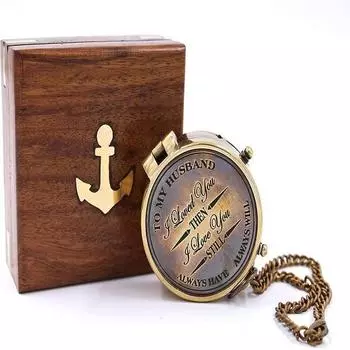 Моему мужу, я любила тебя, походный компас с гравировкой и подарочным компасом