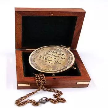 Моему сыну я люблю тебя взгляд кемпинг путешествия гравированный латунный компас с деревянной подарочной коробкой реплика морского домашнего декора подарок
