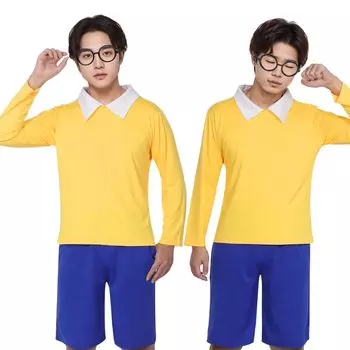 Moerstar Cosplay Желтые Стильные Эластичные Желто-Синие Колготки Плакса Аниме Желтый Длинный Темно-Синий Очки Костюм, Футболка, Наряд, Мужчина, Мальчик, Костюм,