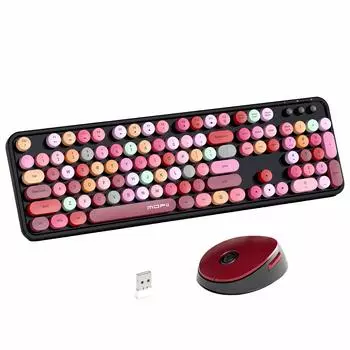Mofi Sweet Wireless Retro клавиатура и мышь Настройка: Эргономичная конструкция, 104 клавиши, полезная для игр на ноутбуке и офисных задач чёрный