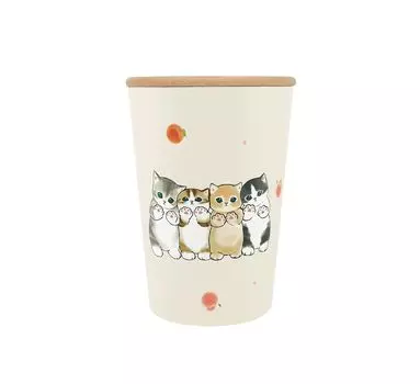 mofusand 2WAY Vacuum Double Tumbler M With Wooden Lid Office Work Desk Cup Function Holder Cup Cute Cat [Peach Nyan] Heat/Cold 53-2039 бежевый