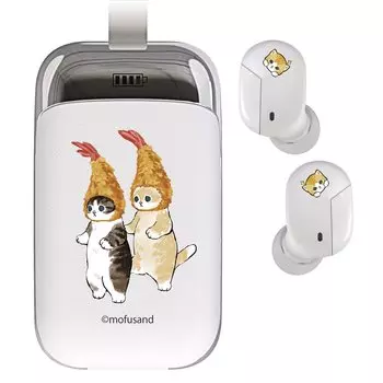 mofusand Полностью беспроводные наушники Антибактериальная обработка IPX4 водонепроницаемость Функция сенсорного управления Bluetooth Модель с белый