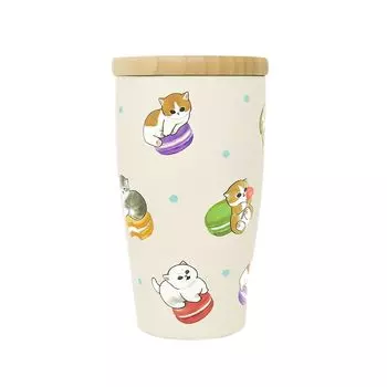 Mofusand вакуумный двойной стакан с деревянной крышкой 350 мл офисный рабочий стол чашка теплоизоляция милый кот [макарон] 53-2098 бежевый