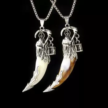 Могучая коса жнеца смерти, имитация головы призрака, акриловые зубы волка, ожерелье из нержавеющей стали, европейский и американский хип-хоп, преувеличенная цепочка для свитера