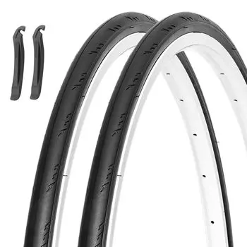 MOHEGIA Set of 2 Road Bike Bicycle 700x25C Folding Replacement Tires for Commuting to School or Cycling Black Tires -