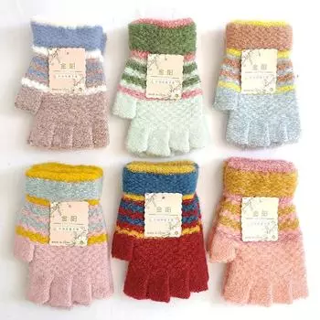 Мохеровые женские перчатки с полупальцами, флисовые термозащитные перчатки, студенческие перчатки для письма, защищающие от холода