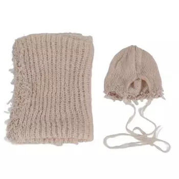Мохеровый комплект шапка-шарф для младенцев, реквизит для фотосъемки новорожденных, мягкий реквизит для фотосъемки мальчиков и девочек(бежевый бежевый