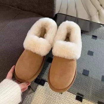 Мохнатые зимние ботинки для женщин, зимние, толстая подошва, круглый носок, короткие, на одну ногу, топающие хлебные ботинки с плюшевой хлопковой обувью 35 хаки