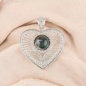 Моховой агат Драгоценный камень 925 Стерлинговое серебро Ювелирная подвеска 1,4 Для подарка на день рождения CP-15-33