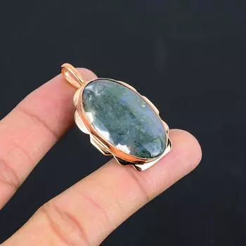 Моховый агат, драгоценный камень, медь ручной работы, красивая ювелирная подвеска для нее 2.01 Inches синий