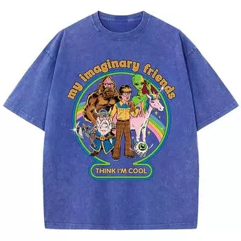 Мои воображаемые друзья думают, что я крутой, стираная ретро-футболка для мужчин, мягкая повседневная футболка большого размера, хлопковая футболка, свободная футболка S