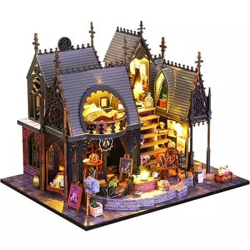 moin moin кукольный домик миниатюра ручной работы набор масштаб волшебный замок магазин волшебный замок кошка светодиодный фонарь акриловый корпус музыкальная шкатулка 2310dh404 1/24 [Английский