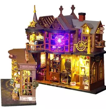 moin moin кукольный домик миниатюрный масштаб набор ручной работы набор с открытым передним магическим сокровищем магический магазин настоящий ретро антикварный светодиодный светильник акриловый корпус