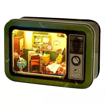 moin moin кукольный домик миниатюрный набор ручной работы набор может аксессуар чехол для телевизора Showa внутри японский стиль ретро телевизор типа зеленый моя комната в моем доме светодиодная подсветка