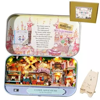 moin moin Кукольный домик Миниатюрный набор для ручной работы Инструкция по эксплуатации Медведь Путешествие Дримленд Медвежонок Аксессуары для плюшевого мишки Чехол для банки для начинающих Размер ладони Сладости LED