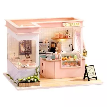 moin moin Кукольный домик Миниатюрный набор для самостоятельной сборки Набор вывесок Кошачье кафе TEA LAB Парфе Тапиока Торт Пончик Розовый Настоящая еда Еда Светодиодная подсветка Акриловый чехол