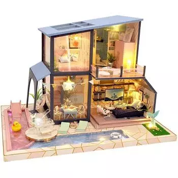 moin moin Кукольный домик Миниатюрный набор для самостоятельной сборки Набор для сборки домика русалки с пианино в виде русалки, большой светодиодный светильник, акриловый футляр, музыкальная шкатулка 2203dh315 1/24 (3