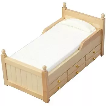 moin moin Миниатюрная мебель Ящик для хранения вещей в кукольном домике Передвижная кровать Каркас Подушка Простая древесина Натуральный коричневый белый 2311mini37 1/12 112 (Футон и