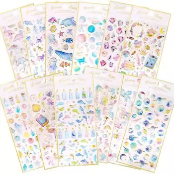 moin moin Набор из 12 наклеек с печатями Plump 3D Sparkling Foil Stamping Reward Reward Schedule Notebook Letter Decoration Animal 2105sl78
