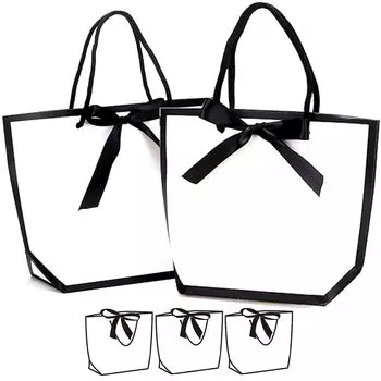 moin moin Упаковка Черный x Белый Бумажный Пакет Сумка для переноски Набор из 5 Ширина x Высота 13 x Глубина 7 см Лента Шикарный Подарок Подарок Мини Черный и Белый