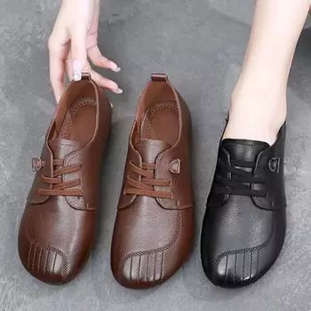 Влагоотводящие и дышащие туфли для мам для женщин 2024 года, осенние мокасины из спилка, брендовые женские кроссовки на танкетке со шнуровкой 4.5 чёрный