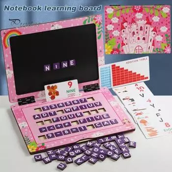 Мой первый ноутбук, игрушка для малышей, деревянная магнитная доска для рисования, обучающая развивающая игрушка, творческая игрушка для мальчиков и девочек от 2 до 7 лет розовый