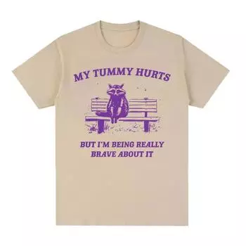 Мой живот болит смешная футболка с рисунком енота странный мем унисекс женские топы футболки мода Харадзюку повседневная хлопковая футболка большого размера 4XL