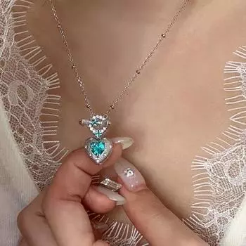 Mojito Green Love Цирконовое ожерелье Женское легкое роскошное высококлассное чувство элегантный модный тренд темпераментная цепочка на шею ключичная цепочка