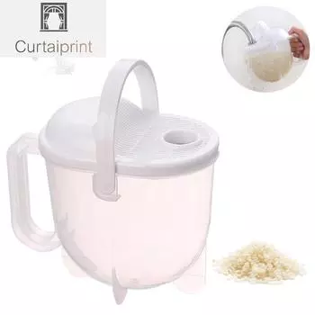 Мойка для риса на 14 унций, пластиковая миска для мытья риса с весами, инструмент для очистки овощей и фруктов, сито, кухонный дуршлаг с ручкой белый