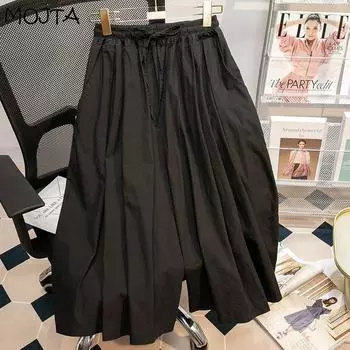 MOJTA Большие размеры весна-осень женские эластичные широкие брюки с высокой талией свободные повседневные брюки