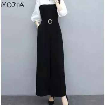 MOJTA Цельный женский летний осенний повседневный комбинезон с широкими штанинами и рукавами семь четвертей