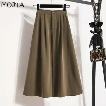 MOJTA Длинная юбка с карманом, тип A, однотонная юбка-зонтик с высокой талией, большая свободная юбка размера плюс, тонкая свободная