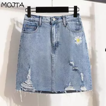 MOJTA Джинсовая юбка женская, большие размеры, свободная, тонкая, из двух частей, с широкими штанинами, трапециевидной формы