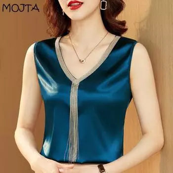 MOJTA кружевные топы больших размеров, свободный летний жилет с кисточками, подтяжки, женская тонкая рубашка без рукавов M синий