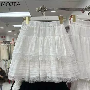 MOJTA Летняя французская кружевная пышная юбка-тортик с высокой талией, тонкая женская короткая юбка трапециевидной формы