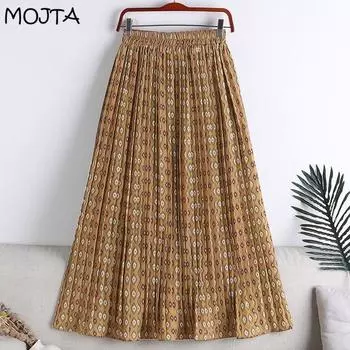 MOJTA осенне-зимняя женская большая распашная юбка с ромбовидным узором, эластичная юбка трапециевидной формы средней длины с высокой талией
