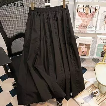 MOJTA плюс размер большая распашная юбка трапециевидной формы, хлопковая женская эластичная свободная повседневная длинная юбка с высокой талией