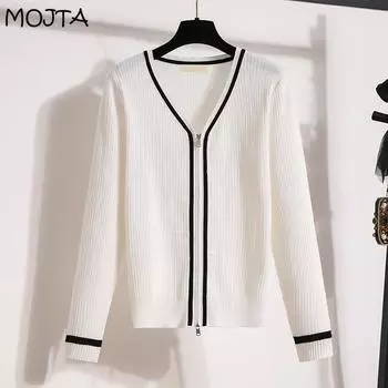 MOJTA Плюс Размер Рубашка Блузка с длинными рукавами Кардиган на молнии Пальто с v-образным вырезом Свободный топ
