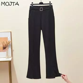MOJTA/весенне-летние большие размеры, корейская версия, свободные прямые повседневные брюки с высокой талией, брюки с микро-притиранием