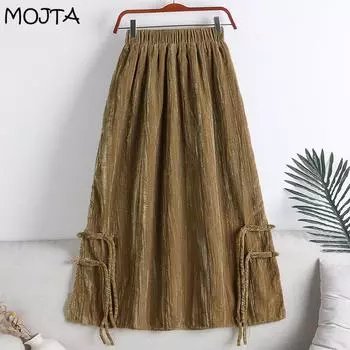 MOJTA весенне-осенняя женская бархатная юбка трапециевидной формы средней длины на шнуровке с эластичной резинкой и высокой талией