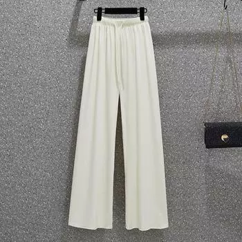 MOJTA весна лето большие размеры свободные прямые повседневные брюки с высокой талией драпированные тонкие широкие укороченные брюки M чёрный