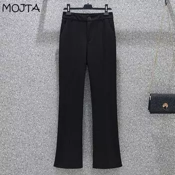 MOJTA весна-лето плюс размер костюма брюки свободные прямые повседневные брюки с высокой талией брюки с микро-притиранием M чёрный