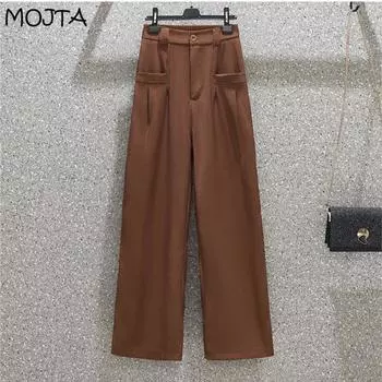 MOJTA весна-лето плюс размер костюмные брюки свободные широкие брюки с высокой талией прямые повседневные брюки брюки с микро-притиранием