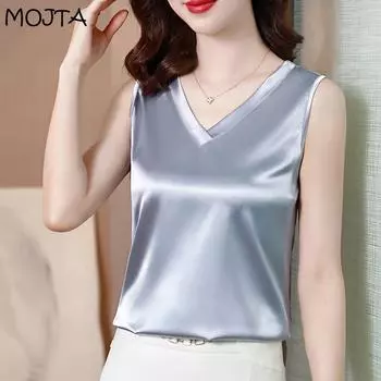 MOJTA женская летняя блузка без рукавов с v-образным вырезом, свободная, удобная, больших размеров M