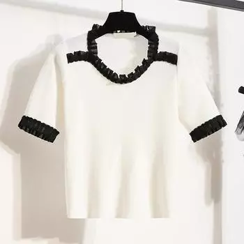 MOJTA Женская летняя свободная трикотажная блузка с круглым вырезом и короткими рукавами