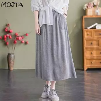 MOJTA Женская литературная юбка, однотонная, универсальная, простая повседневная юбка большого размера